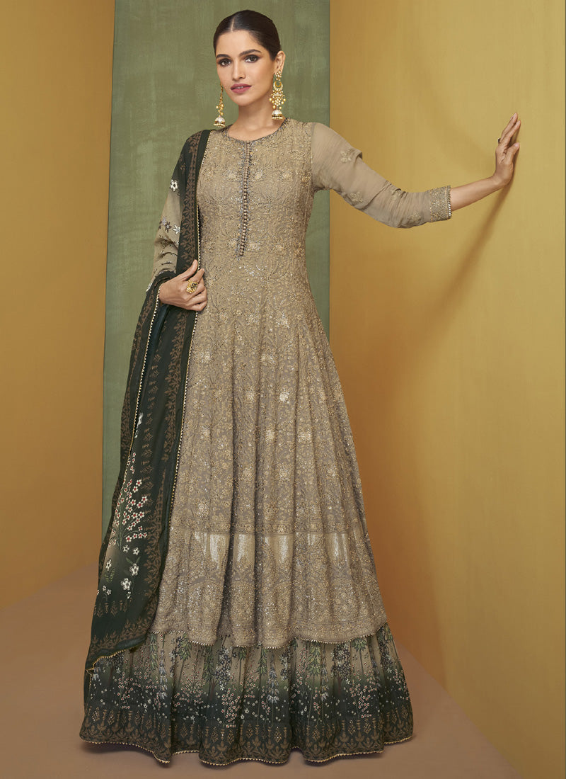 Vegaa Fashion Beige Georgette Embroidery Anarkali Salwar Kameez - Distacart