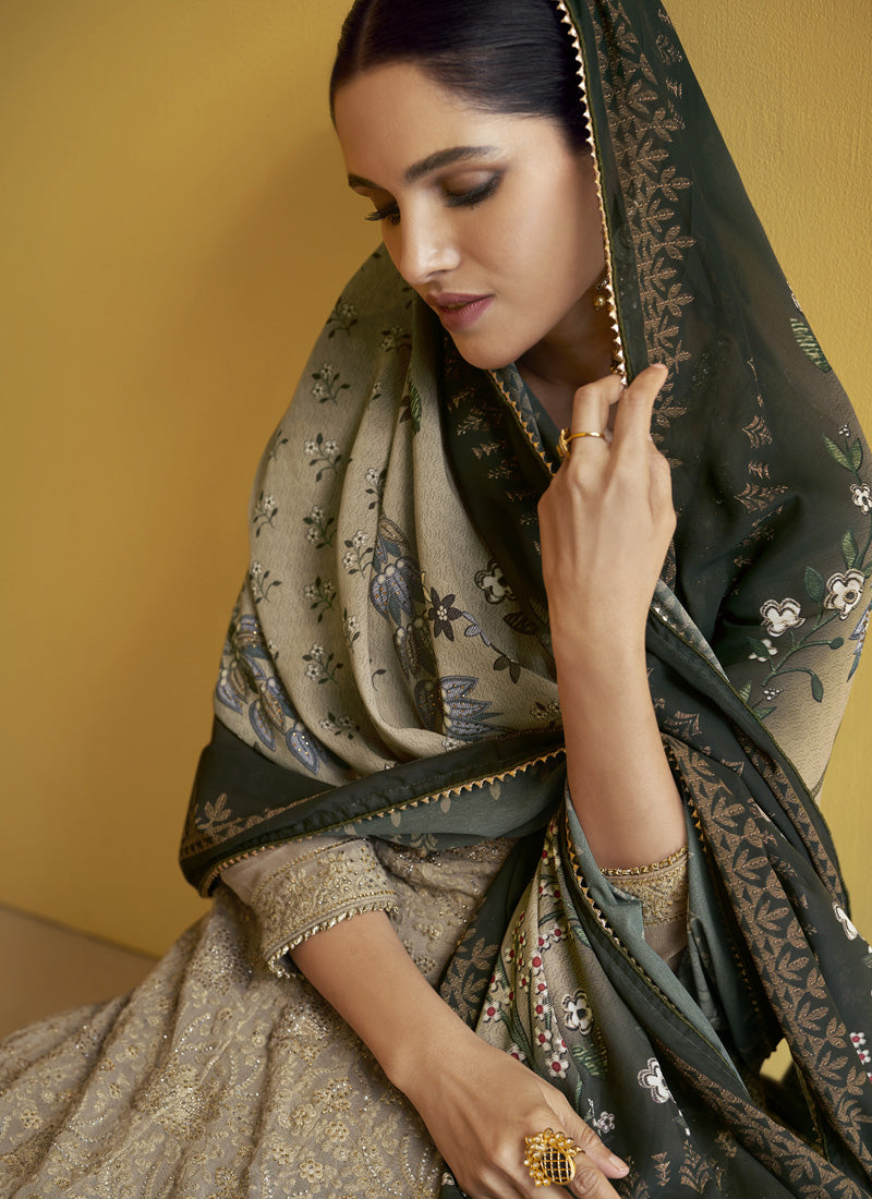 Vegaa Fashion Beige Georgette Embroidery Anarkali Salwar Kameez - Distacart