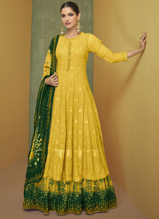 Vegaa Fashion Yellow Georgette Embroidery Anarkali Salwar Kameez