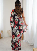 Thumbnail for Vegaa Fashion Black Georgette Silk Printed Mirror Work Border Designer Saree