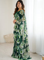 Thumbnail for Vegaa Fashion Green Georgette Silk Printed Mirror Work Border Designer Saree