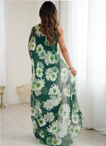 Thumbnail for Vegaa Fashion Green Georgette Silk Printed Mirror Work Border Designer Saree