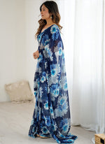 Thumbnail for Vegaa Fashion Blue Georgette Silk Printed Mirror Work Border Designer Saree