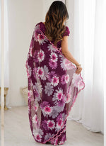 Thumbnail for Vegaa Fashion Purple Georgette Silk Printed Mirror Work Border Designer Saree