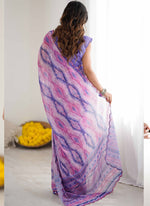 Thumbnail for Vegaa Fashion Lavender Georgette Printed Mirror Work Border Designer Saree