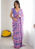 Thumbnail for Vegaa Fashion Lavender Georgette Printed Mirror Work Border Designer Saree