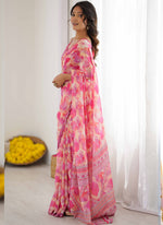 Thumbnail for Vegaa Fashion Pink Georgette Printed Mirror Work Border Designer Saree