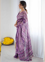 Thumbnail for Vegaa Fashion Purple Georgette Printed Mirror Work Border Designer Saree