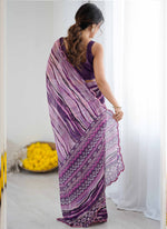 Thumbnail for Vegaa Fashion Purple Georgette Printed Mirror Work Border Designer Saree