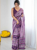 Thumbnail for Vegaa Fashion Purple Georgette Printed Mirror Work Border Designer Saree