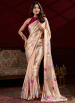 Thumbnail for Vegaa Fashion Cream Satin Silk Digital Printed Pearl Lace Border Work Saree - Distacart