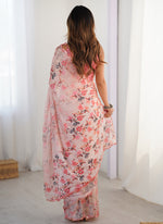 Thumbnail for Vegaa Fashion Baby Pink Chinon Silk Print Work With Mirror Work Border Designer Saree - Distacart