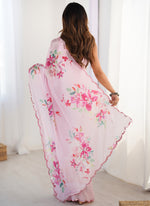 Thumbnail for Vegaa Fashion Baby Pink Chinon Silk Print Work With Mirror Work Border Designer Saree - Distacart
