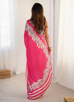Thumbnail for Vegaa Fashion Pink Chinon Silk Print Work With Mirror Work Border Designer Saree - Distacart