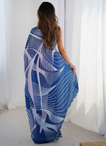 Thumbnail for Vegaa Fashion Blue Chinon Silk Print Work With Mirror Work Border Designer Saree - Distacart