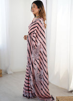 Thumbnail for Vegaa Fashion Peach Chinon Silk Print Work With Mirror Work Border Designer Saree - Distacart