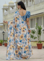 Thumbnail for Vegaa Fashion Off White Chinon Silk Floral Printed With Mirror Cut Border Ready To Wear Saree - Distacart