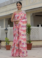 Thumbnail for Vegaa Fashion Multi Color Chinon Silk Floral Printed With Mirror Cut Border Ready To Wear Saree - Distacart