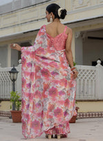Thumbnail for Vegaa Fashion Multi Color Chinon Silk Floral Printed With Mirror Cut Border Ready To Wear Saree - Distacart