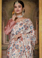 Thumbnail for Vegaa Fashion Multi Color Chinon Silk Floral Printed Ready To Wear Saree With Mirror Work Border - Distacart