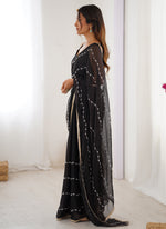 Thumbnail for Vegaa Fashion Black Smooth Sitara Fabric Moti & Val Sequence Designer Saree - Distacart