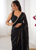 Thumbnail for Vegaa Fashion Black Smooth Sitara Fabric Moti & Val Sequence Designer Saree - Distacart