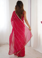 Thumbnail for Vegaa Fashion Pink Smooth Sitara Fabric Moti & Val Sequence Designer Saree - Distacart