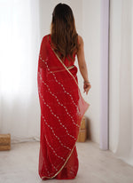 Thumbnail for Vegaa Fashion Red Smooth Sitara Fabric Moti & Val Sequence Designer Saree - Distacart