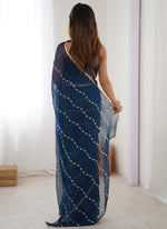 Thumbnail for Vegaa Fashion Blue Smooth Sitara Fabric Moti & Val Sequence Designer Saree - Distacart