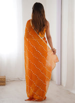Thumbnail for Vegaa Fashion Orange Smooth Sitara Fabric Moti & Val Sequence Designer Saree - Distacart