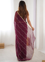 Thumbnail for Vegaa Fashion Wine Smooth Sitara Fabric Moti & Val Sequence Designer Saree - Distacart