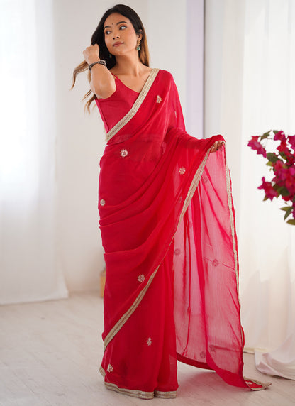 Vegaa Fashion Red Fandy Silk Moti & Val Sequence Designer Saree - Distacart