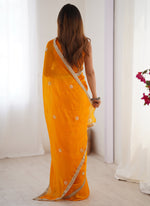 Thumbnail for Vegaa Fashion Yellow Fandy Silk Moti & Val Sequence Designer Saree - Distacart
