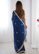 Thumbnail for Vegaa Fashion Blue Fandy Silk Moti & Val Sequence Designer Saree - Distacart