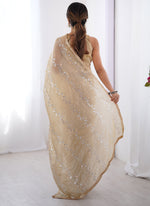 Thumbnail for Vegaa Fashion Beige Organza Moti & Val Sequence Party Wear Saree - Distacart