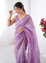 Thumbnail for Vegaa Fashion Lavender Organza Moti & Val Sequence Party Wear Saree - Distacart