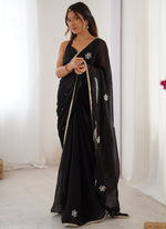 Thumbnail for Vegaa Fashion Black Fandy Silk Moti & Val Sequence Designer Saree