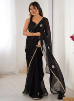 Thumbnail for Vegaa Fashion Black Fandy Silk Moti & Val Sequence Designer Saree