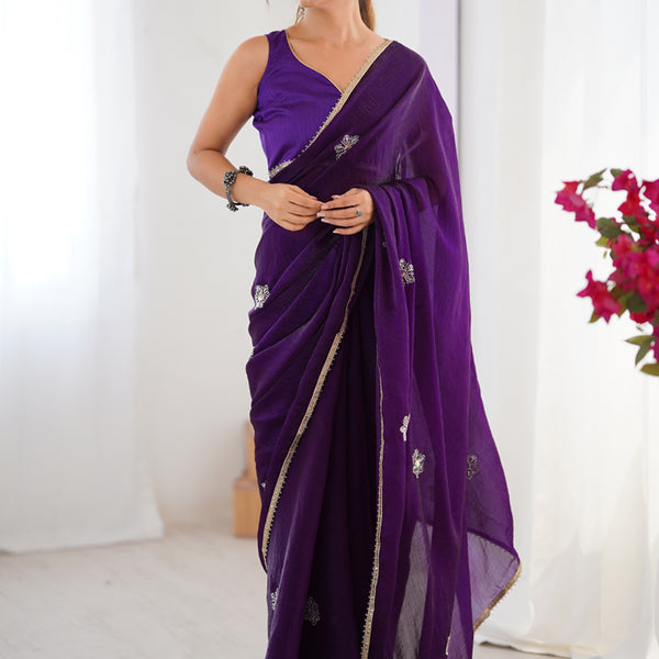 Vegaa Fashion Violet Fandy Silk Moti & Val Sequence Designer Saree - Distacart