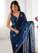Thumbnail for Vegaa Fashion Blue Fandy Silk Moti & Val Sequence Designer Saree - Distacart