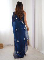 Thumbnail for Vegaa Fashion Blue Fandy Silk Moti & Val Sequence Designer Saree - Distacart