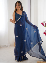 Thumbnail for Vegaa Fashion Blue Fandy Silk Moti & Val Sequence Designer Saree - Distacart
