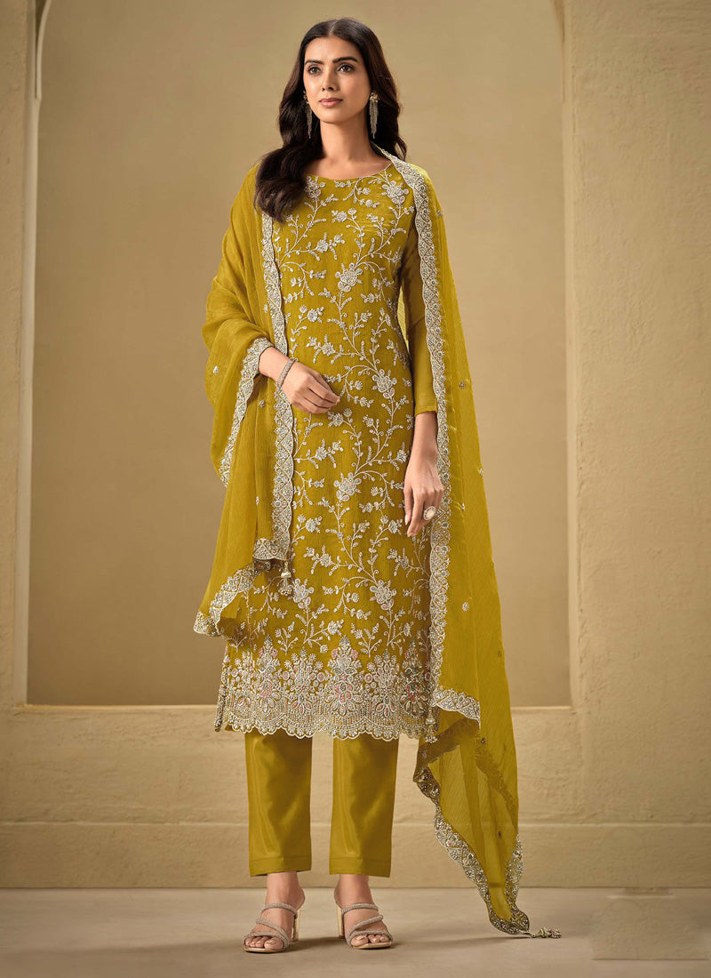 Vegaa Fashion Yellow Chinon Sequence Embroidered Salwar Suit