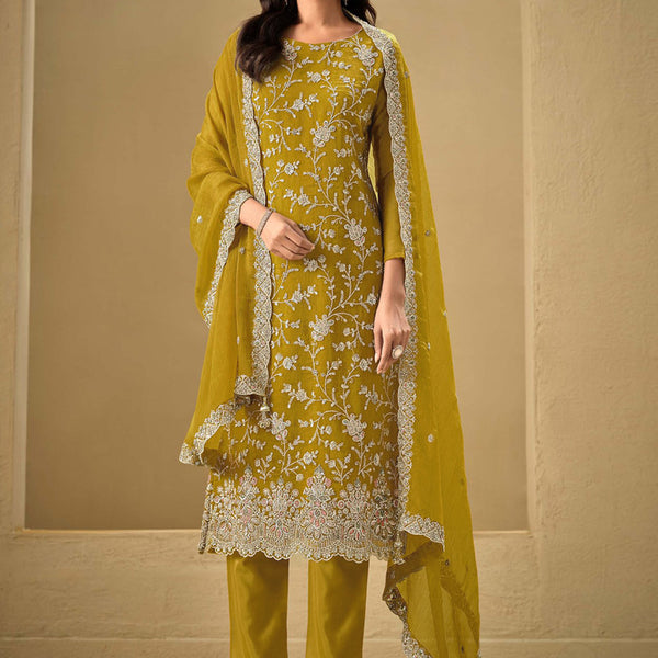 Vegaa Fashion Yellow Chinon Sequence Embroidered Salwar Suit
