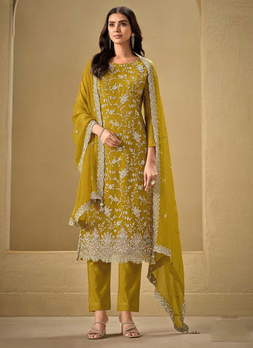 Vegaa Fashion Yellow Chinon Sequence Embroidered Salwar Suit - Distacart