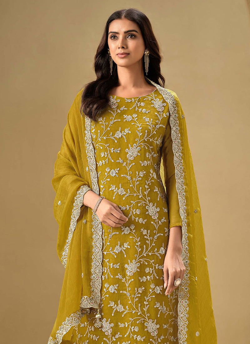 Vegaa Fashion Yellow Chinon Sequence Embroidered Salwar Suit