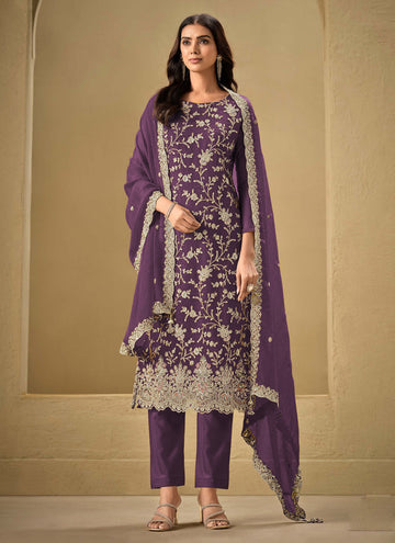 Vegaa Fashion Violet Chinon Sequence Embroidered Salwar Suit - Distacart