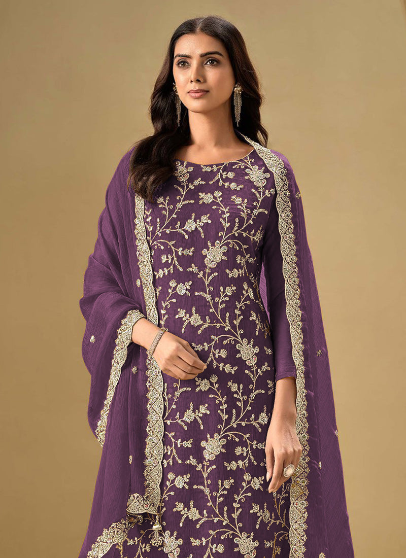 Vegaa Fashion Violet Chinon Sequence Embroidered Salwar Suit - Distacart