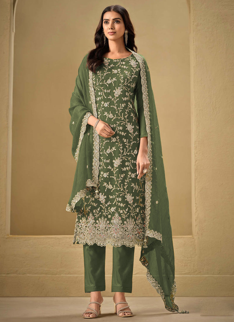 Vegaa Fashion Mahendi Chinon Sequence Embroidered Salwar Suit - Distacart