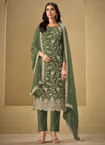 Thumbnail for Vegaa Fashion Mahendi Chinon Sequence Embroidered Salwar Suit